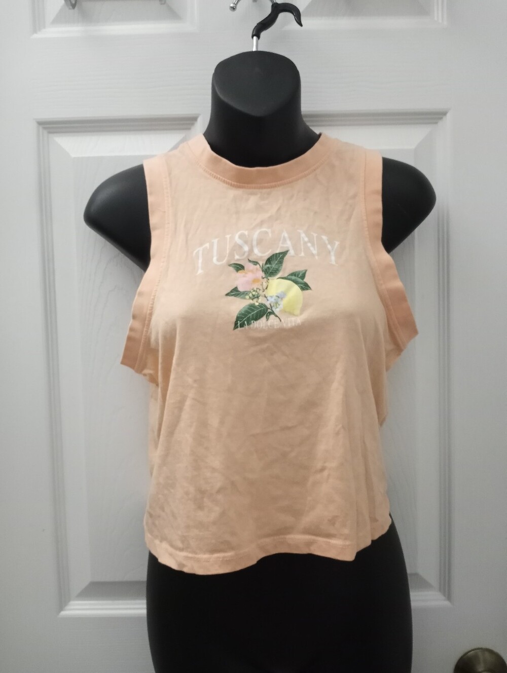 XS Tuscany Graphic Crop Tank Top - Peach